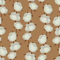 Vector seamless pattern with vertical cotton branches; cotton bolls.