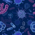 Vector seamless pattern with viruses and microbes Royalty Free Stock Photo