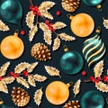 Vector seamless pattern with vivid christmas balls