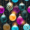 Vector seamless pattern with vivid christmas balls