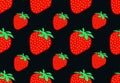 Vector seamless pattern with vivid delicious strawberries.Black background.