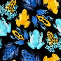 Vector seamless pattern with vivid tropical frogs