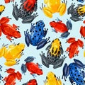 Vector seamless pattern with vivid tropical frogs