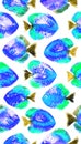 Vector seamless pattern with watercolor discus fish