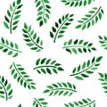 Vector seamless pattern with watercolor green leaves on a white background. Royalty Free Stock Photo