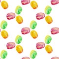 Vector Seamless pattern of watercolor Green yellow pink spots . Rainbow wallpaper. Cool print. Modern design. Creative