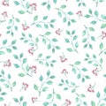 Vector seamless pattern with watercolor leaves and branches.