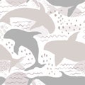 Vector Seamless Pattern with Watercolor Orcas Royalty Free Stock Photo