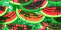 Vector seamless pattern with watermelon slices and leaves. Colorful hand-drawn repeatable background. Summer fruits with Royalty Free Stock Photo
