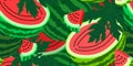 Vector seamless pattern with watermelon slices and leaves. Colorful hand-drawn repeatable background. Summer fruits with Royalty Free Stock Photo