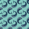 Vector seamless pattern with whales. Repeated texture with marine mammals. Sea background with animals Royalty Free Stock Photo