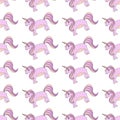 Vector seamless pattern on white background unicorn ponies pink