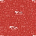 Vector seamless pattern of white Christmas or New Year elements on red background Royalty Free Stock Photo