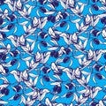 Vector seamless pattern with white feathers on blue background Royalty Free Stock Photo