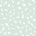 Vector seamless pattern with white hand drawn simple leaves on cute blue background. Royalty Free Stock Photo