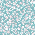 Vector seamless pattern with white and pink stars on turquoise background. Fun ditsy star print, constellations and Royalty Free Stock Photo