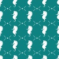 Vector seamless pattern with white sea horses on blue background. Royalty Free Stock Photo