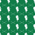 Vector seamless pattern with white sea horses on dark green background. Royalty Free Stock Photo