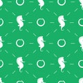 Vector seamless pattern with white sea horses on green background. Royalty Free Stock Photo