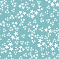 Vector seamless pattern with white stars on turquoise background. Fun ditsy star print, constellations and twinkle Royalty Free Stock Photo