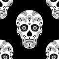 Vector seamless pattern of white sugar skull with floral elements Royalty Free Stock Photo