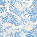 Vector seamless pattern of white winged pegasus