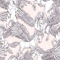 Vector seamless pattern of white winged pegasus