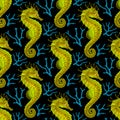 Vector Seamless Pattern whith Seahorse and Coral