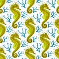 Vector Seamless Pattern whith Seahorse and Coral