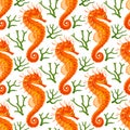 Vector Seamless Pattern whith Seahorse and Coral