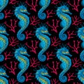Vector Seamless Pattern whith Seahorse and Coral Royalty Free Stock Photo