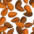 Vector seamless pattern of whole peeled almonds top view.