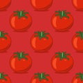 Vector Seamless Pattern with Whole Red Tomato on Red Background. Fresh Tomato Print for Textile, Paper Royalty Free Stock Photo