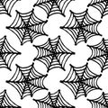 vector seamless pattern of a whole web in a circle, rarely geometrically arranged with a hand-drawn doodle-style black