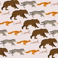 Vector seamless pattern with wild animals, running after each other.
