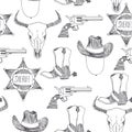 Vector Seamless Pattern With Wild West Symbols. Texture With Han