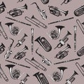 Vector seamless pattern with wind musical instruments.
