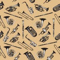 Vector seamless pattern with wind musical instruments.