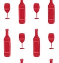 Vector seamless pattern of wine bottle and glass Royalty Free Stock Photo