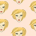 Vector seamless pattern, woman head, female portrait, blonde. Background illustration, decorative design for fabric or paper.