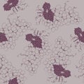 Vector seamless pattern with wonderful colorful tasty nice grape branches, hand-drawn in graphic, real-style at the same Royalty Free Stock Photo