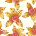 Vector seamless pattern wonderful yellow orchid hand-drawn in graphic and real-style at the same time. saturated colors