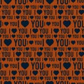 Vector seamless pattern with the words I love you on a dark orange background Royalty Free Stock Photo