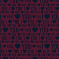Vector seamless pattern with the words I love you on a dark pink background Royalty Free Stock Photo