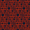 Vector seamless pattern with the words I love you on a dark pink background Royalty Free Stock Photo