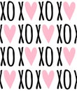 Vector seamless pattern of xoxo text and hearts