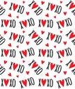 Vector seamless pattern of xoxo text and red heart
