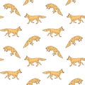 Vector seamless pattern of yellow hand drawn fox Royalty Free Stock Photo