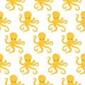 Vector seamless pattern with yellow octopuses. Cute octopuses have fun