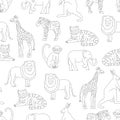 Vector seamless pattern of zoo animals isolated on white background Royalty Free Stock Photo